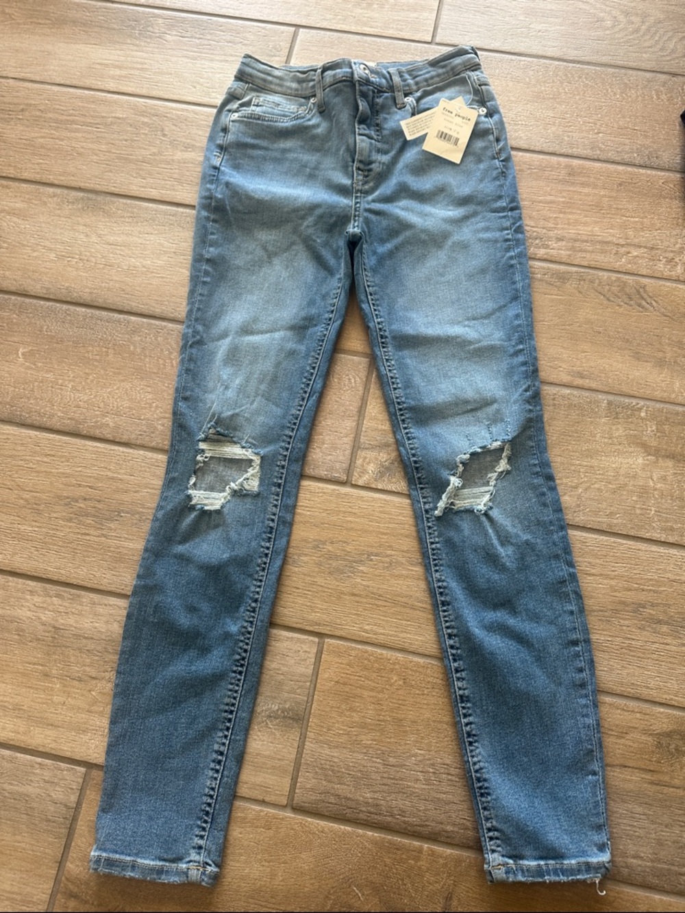 Free People Medium Blue Distressed Skinny Jeans - Women